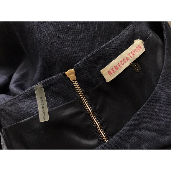 Rebecca Taylor Linen Blend Sheath Dress Navy Peekaboo Neckline Cutout Size 10 - Picture 10 of 12